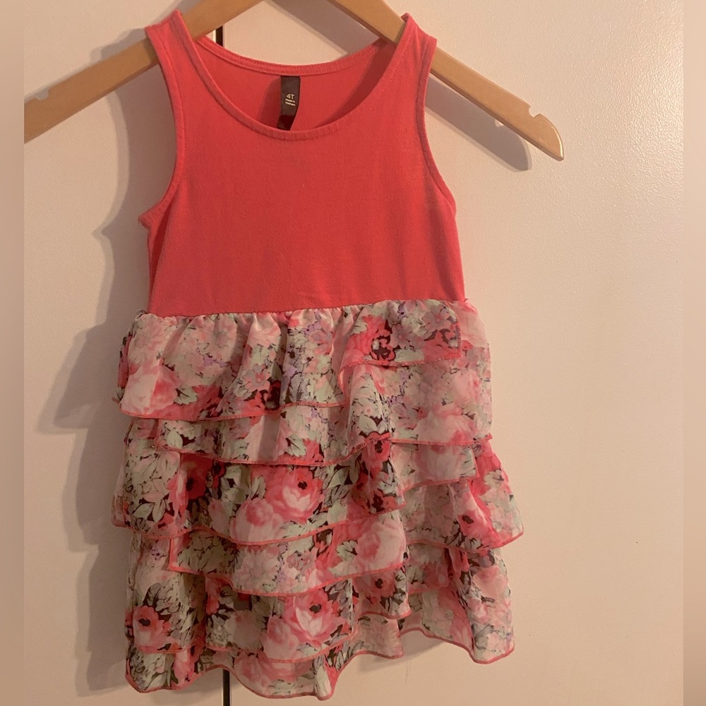 Jessica Simpson girls ruffle‎ dress sz 4T coral and floral